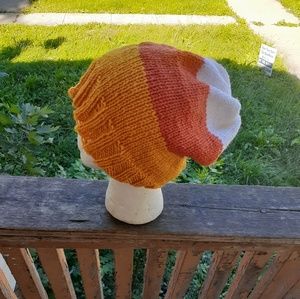 Candy Corn inspired hand knitted slouch hat